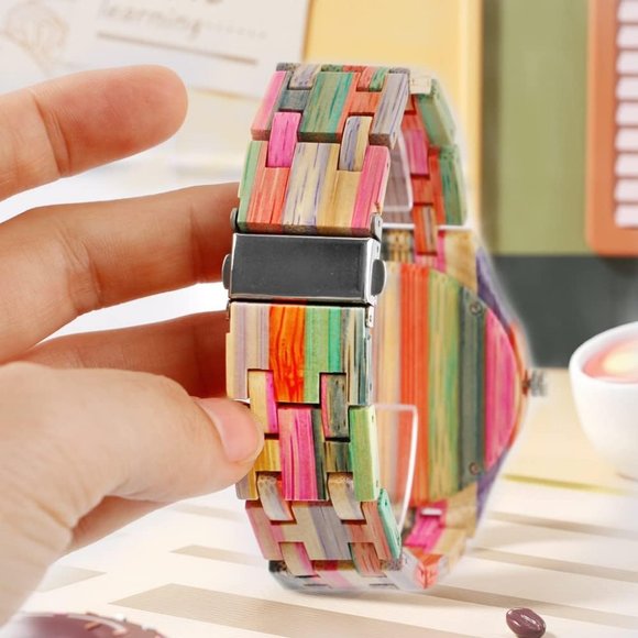 Men Handmade Colorful Bamboo Analog Quartz Wooden Watch - Picture 5 of 7